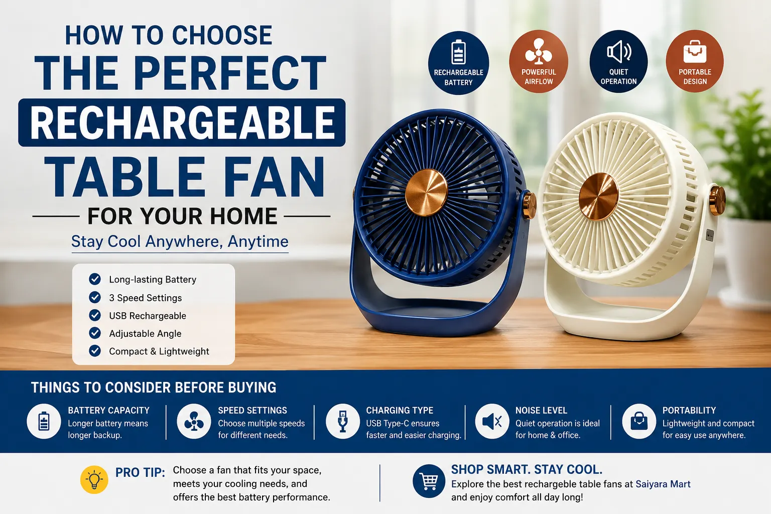 Rechargeable Table Fan